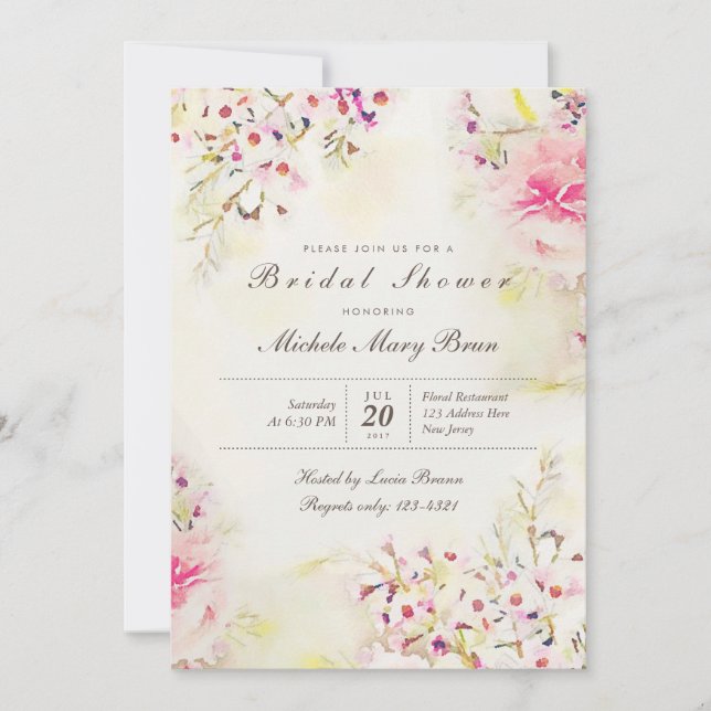 Invitación a la ducha nupcial acuática Floral Boho (Anverso)