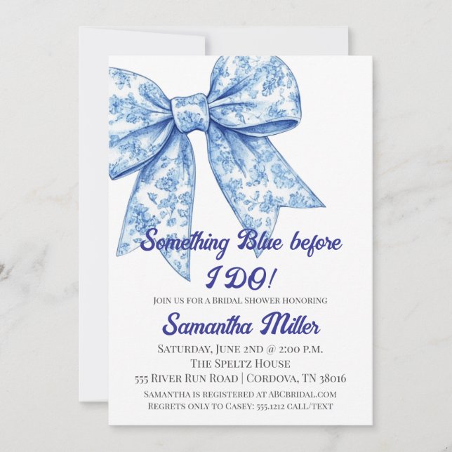 Invitación a la ducha nupcial Algo Azul (Anverso)