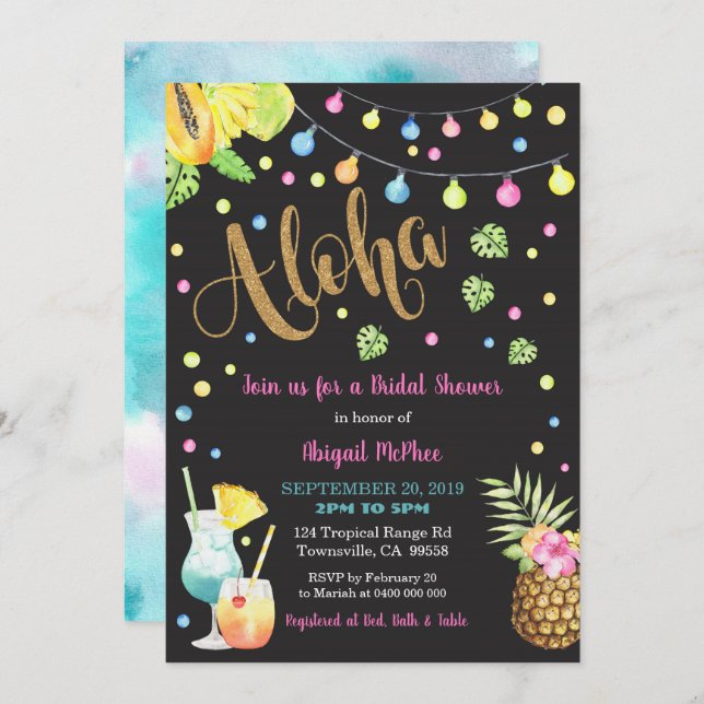 Invitación a la ducha nupcial Aloha, Luau hawaiano (Anverso / Reverso)