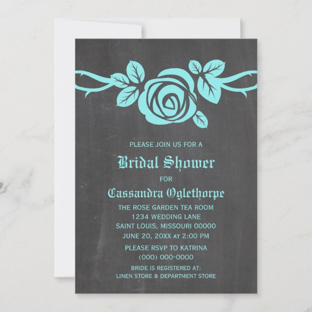 Invitación a la ducha nupcial Aqua Rosa Chalkboard (Anverso)
