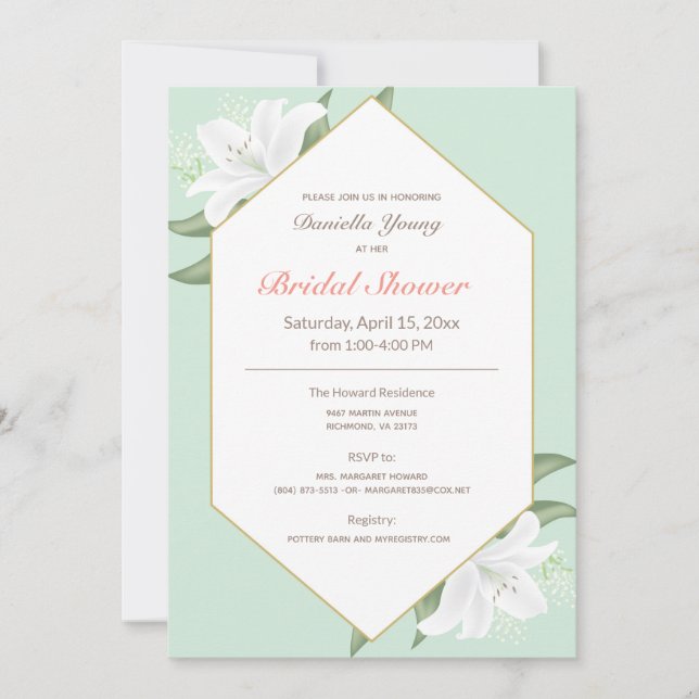 Invitación a la ducha nupcial blanca y suave (Anverso)