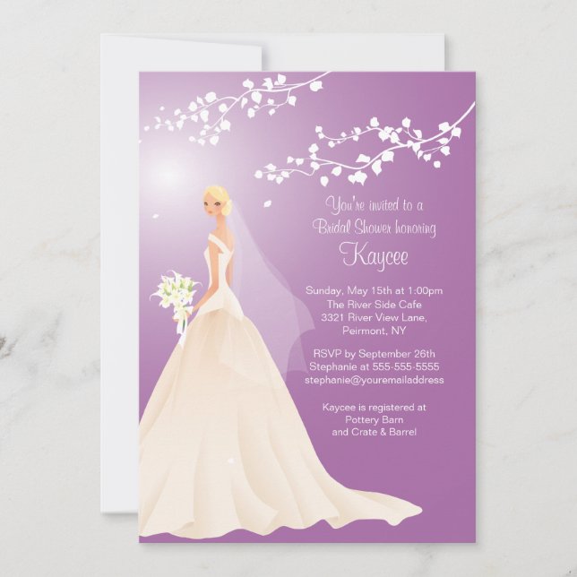 Invitación a la ducha nupcial BLONDE Bride Lavende (Anverso)