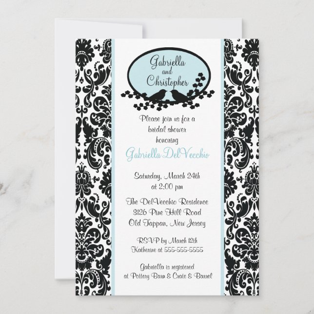 Invitación a la ducha nupcial Blue Damask (Anverso)