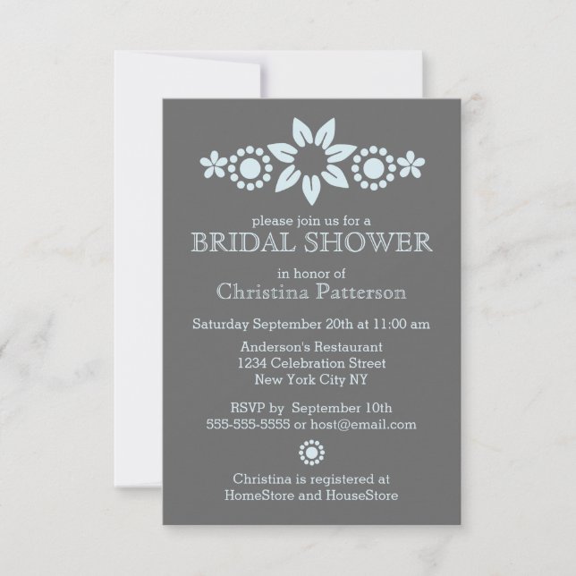 Invitación a la ducha nupcial Blue Floral (Anverso)