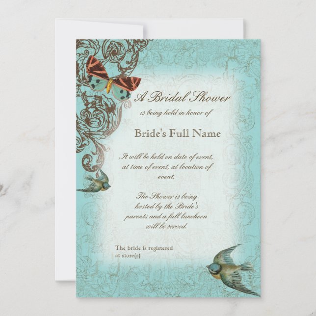 Invitación a la ducha nupcial Boda Botánica - Aqua (Anverso)