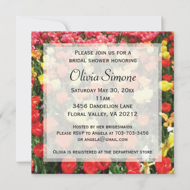 Invitación a la ducha nupcial Boda Tulips (Anverso)