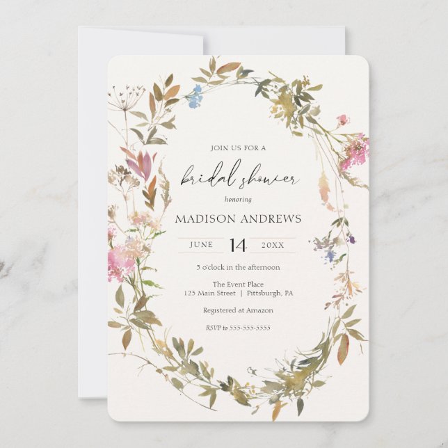 Invitación a la ducha nupcial Boho Wreath (Anverso)