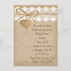 Invitación a la ducha nupcial Burlap y Lace Bridal
