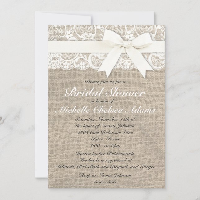 Invitación a la ducha nupcial con arbustos blancos (Anverso)