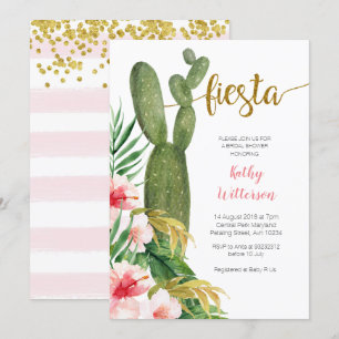 Invitación a la ducha nupcial con cactus rosados e