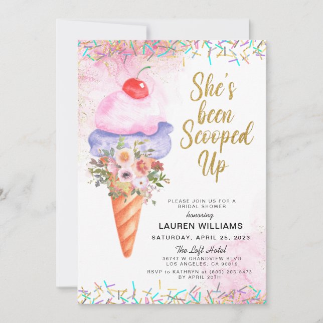 Invitación a la ducha nupcial con crema de hielo (Anverso)