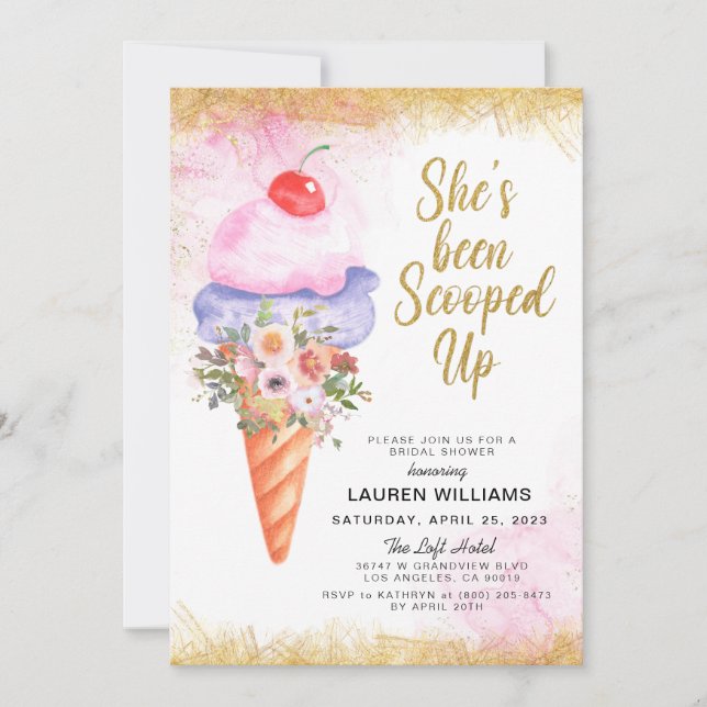 Invitación a la ducha nupcial con crema de hielo (Anverso)