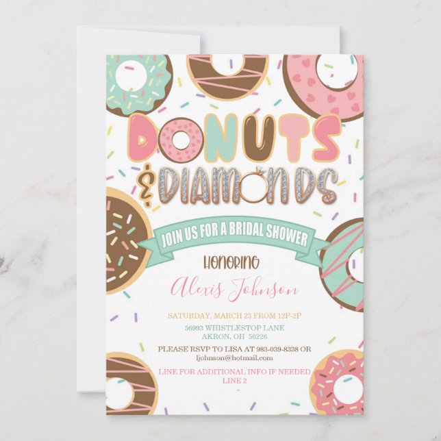 Invitación a la ducha nupcial con donuts y diamant (Anverso)