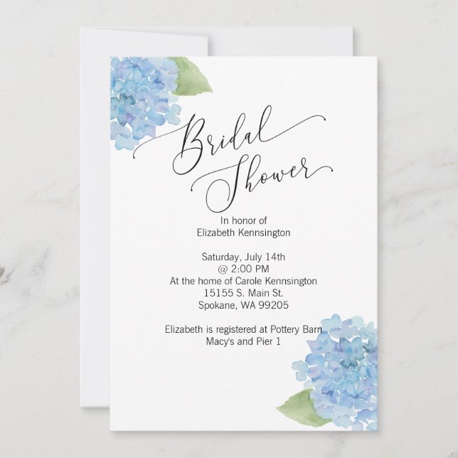 Invitación a la ducha nupcial con flores azules Hy (Anverso)