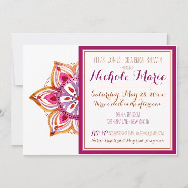 Invitación a la ducha nupcial con flores de Henna  (Anverso)