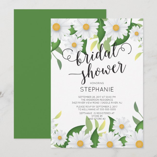 Invitación a la ducha nupcial con flores de margar (Anverso / Reverso)