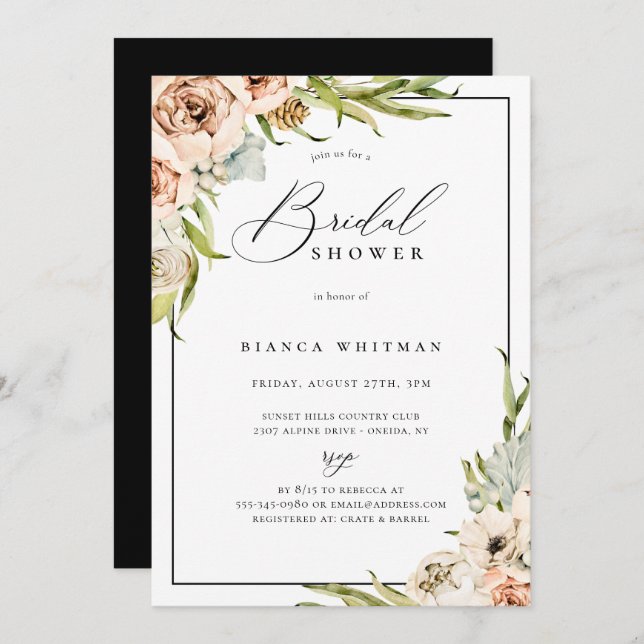 Invitación a la ducha nupcial con flores en el bos (Anverso / Reverso)