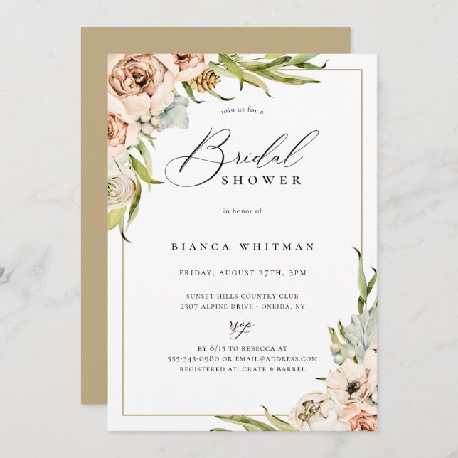 Invitación a la ducha nupcial con flores en el bos (Anverso / Reverso)