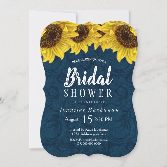 Invitación a la ducha nupcial con girasol azul de  (Anverso)