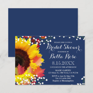 Invitación a la ducha nupcial con girasol azul de