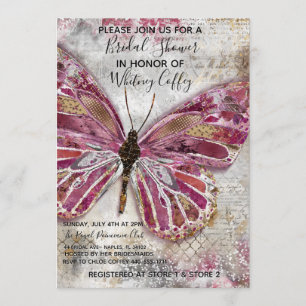Invitación a la ducha nupcial con mariposas ruidos
