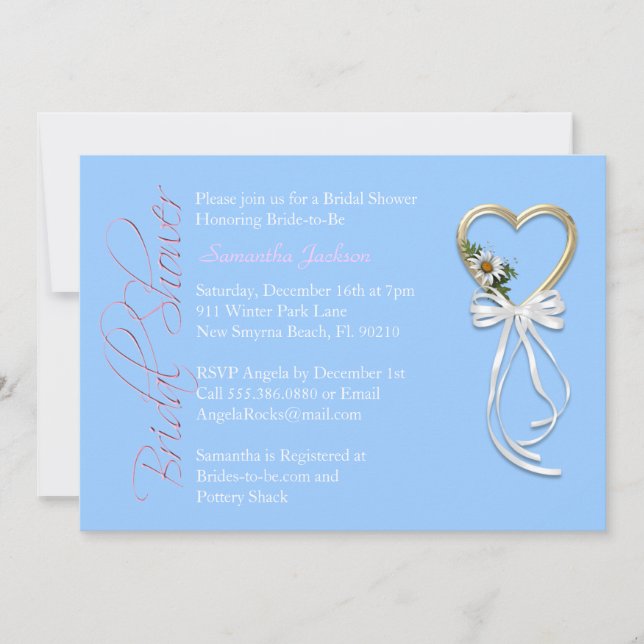 Invitación a la ducha nupcial con novia azul bebé (Anverso)