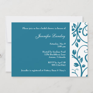 Invitación a la ducha nupcial con velo azul pavo r