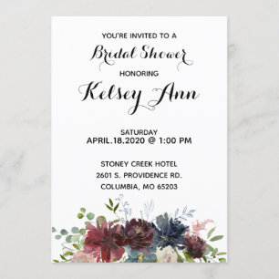 Invitación a la ducha nupcial con vino y azul borg