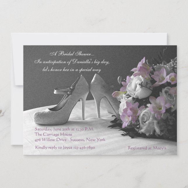 Invitación a la ducha nupcial con zapatos de Boda (Anverso)