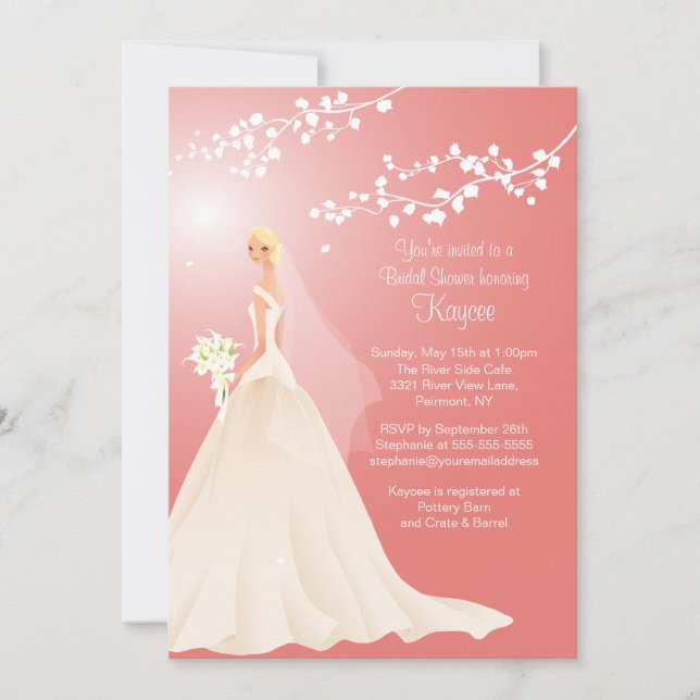 Invitación a la ducha nupcial Coral BLONDE Bride B (Anverso)