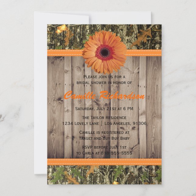 Invitación a la ducha nupcial Daisy de madera y Na (Anverso)