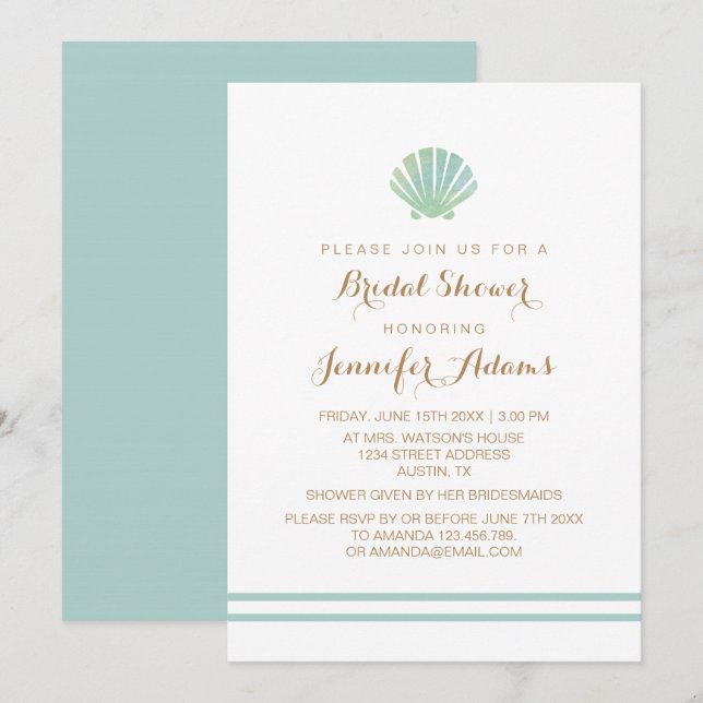 Invitación a la ducha nupcial de acuarela de Shell (Anverso / Reverso)
