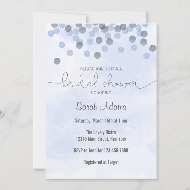 Invitación a la ducha nupcial de Blue Confetti (Anverso)