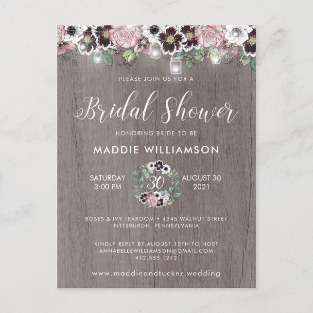 Invitación a la ducha nupcial de Boho, un Rosa rus (Anverso)