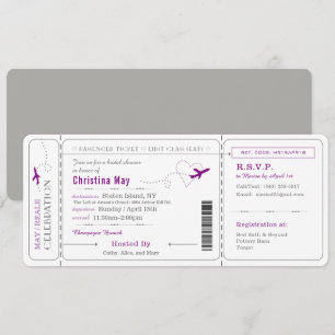 Invitación a la ducha nupcial de boleto de tarjeta