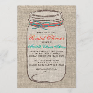 Invitación a la ducha nupcial de Burlap Mason Jar