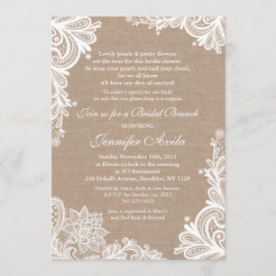 Invitación a la ducha nupcial de Burlap y Lace Bri