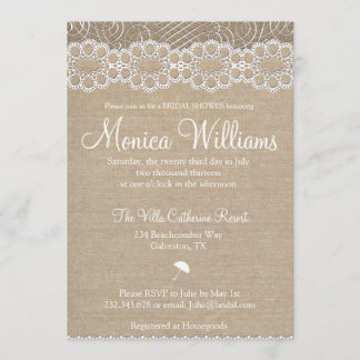 Invitación a la ducha nupcial de color burlap y vi