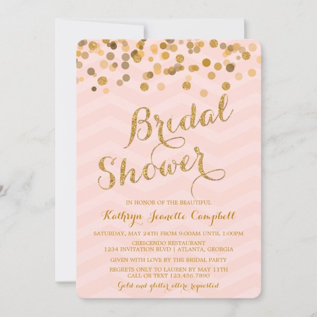 Invitación a la ducha nupcial de Confetti dorada (Anverso)
