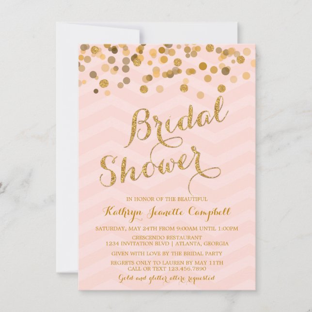 Invitación a la ducha nupcial de Confetti dorada (Anverso)