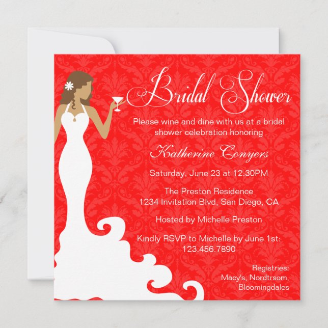 Invitación a la ducha nupcial de Damasco rojo Moda (Anverso)