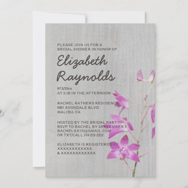 Invitación a la ducha nupcial de Dendrobium Orquid (Anverso)