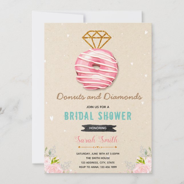 invitación a la ducha nupcial de donas y diamantes (Anverso)