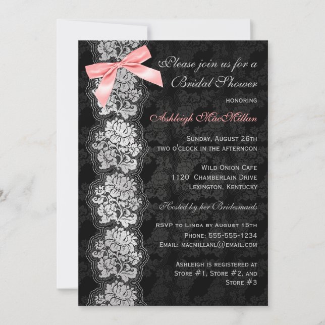 Invitación a la ducha nupcial de encaje floral neg (Anverso)