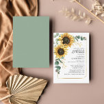 Invitación a la ducha nupcial de Eucalyptus Sunflo<br><div class="desc">Cree una moderna tarjeta de invitación a la ducha con flores de girasol floral con esta bonita plantilla con un bonito ramo rústico de flores y una moderna tipografía simple. CONSEJO: En la colección que aparece a continuación se pueden encontrar tarjetas de suite boda como RSVP, programas de boda, carteles,...</div>