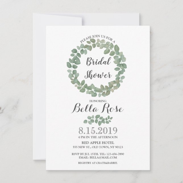 Invitación a la ducha nupcial de Eucalyptus Wreath (Anverso)