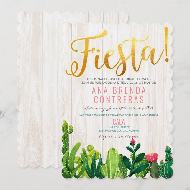 Invitación a la ducha nupcial de Fiesta Cactus (Anverso / Reverso)