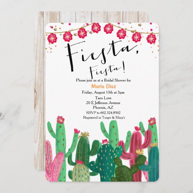 Invitación a la ducha nupcial de Fiesta Cactus (Anverso / Reverso)