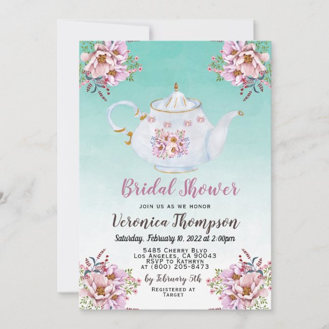 Invitación a la ducha nupcial de Fiesta de té alto (Anverso)
