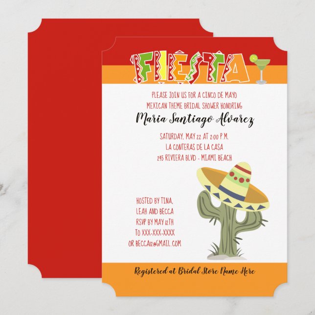Invitación a la ducha nupcial de Fiesta Mexicana C (Anverso / Reverso)